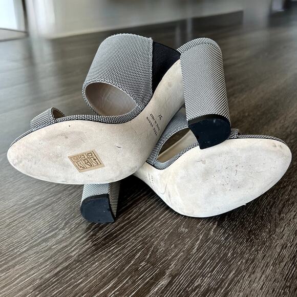 Emerson Fry Block Heel Mules Size US 7 Gray Canvas Double Strap Open Toe Sandals - Picture 10 of 13